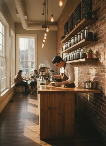 Barista crafting a handcrafted latte inside the cozy Roast & Roll coffee shop in Colorado
