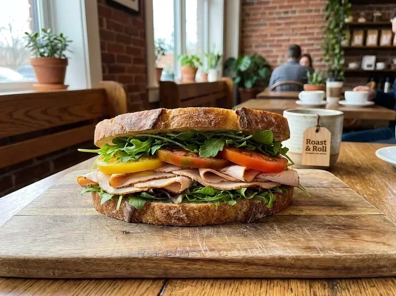 Fresh handmade sandwich at Roast and Roll café